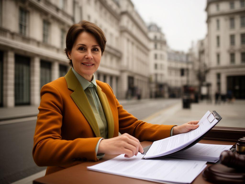 Consultant reviewing a contract beside Gracechurch Street offices in the City of London