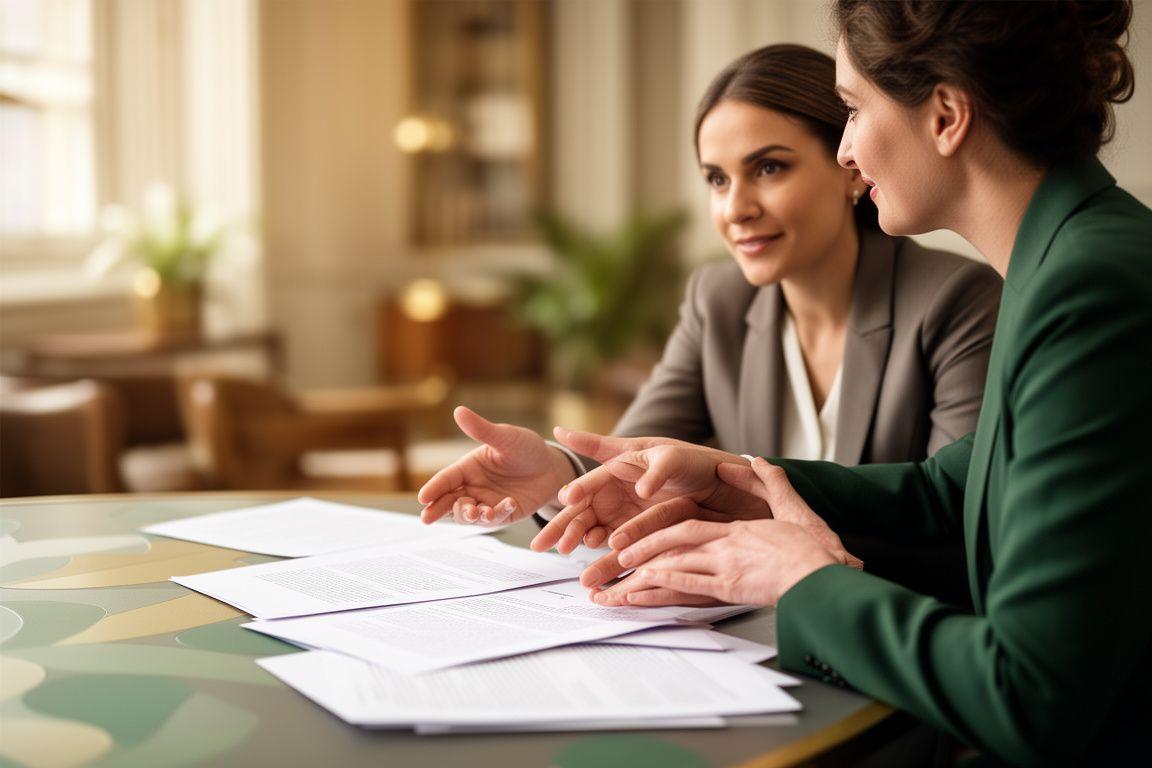 Solicitor and client reviewing a contract together in a calm London meeting room