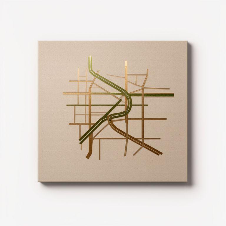 Stylised London office location board with street signage, warm neutral tones, and a simple city route graphic
