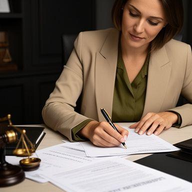 Legal consultant Rahul Mehta reviewing employment contract notes in a quiet office setting